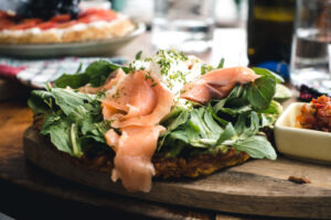 Smoked salmon, avocado and greens